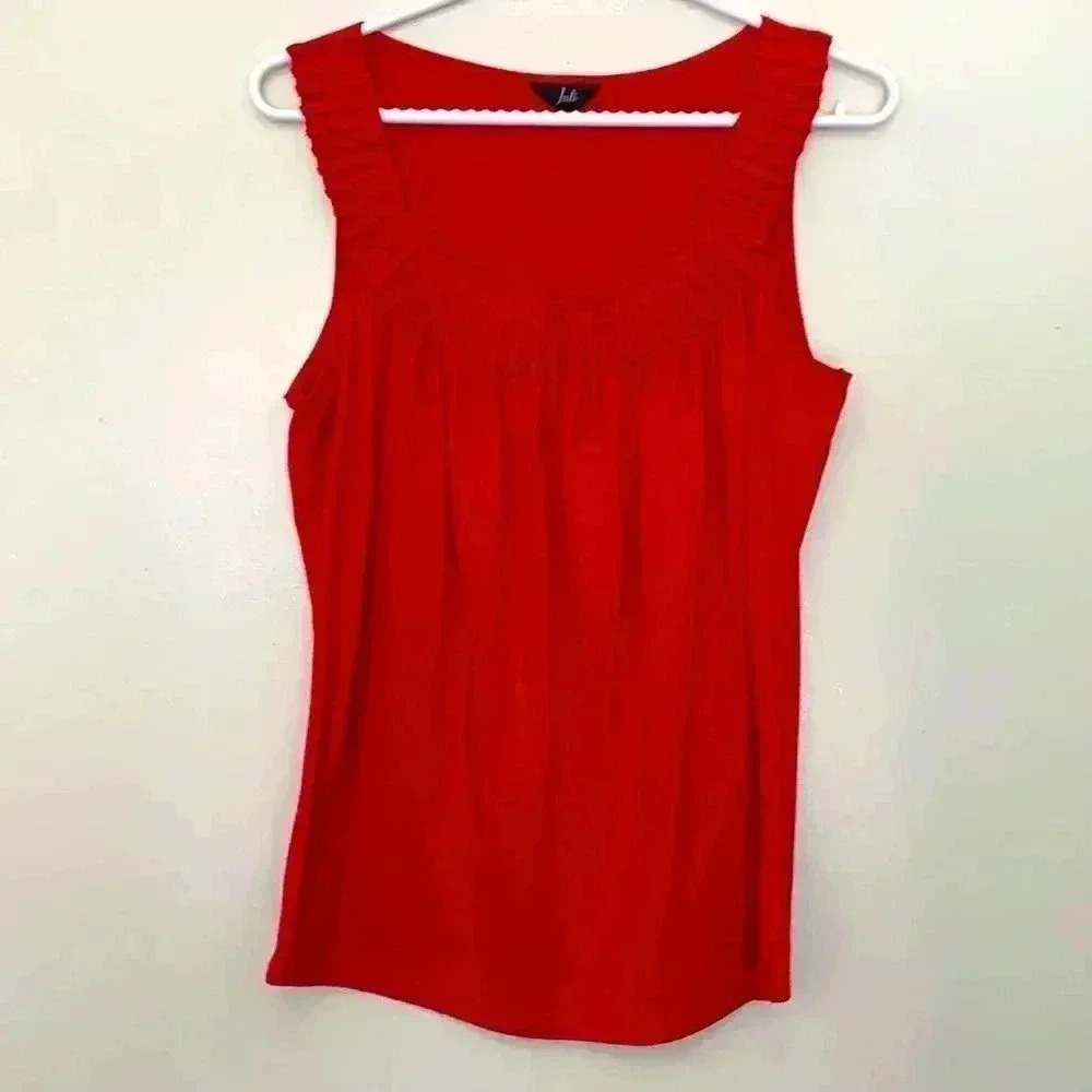 Julie deep red, sleeveless top with ribbon at the top